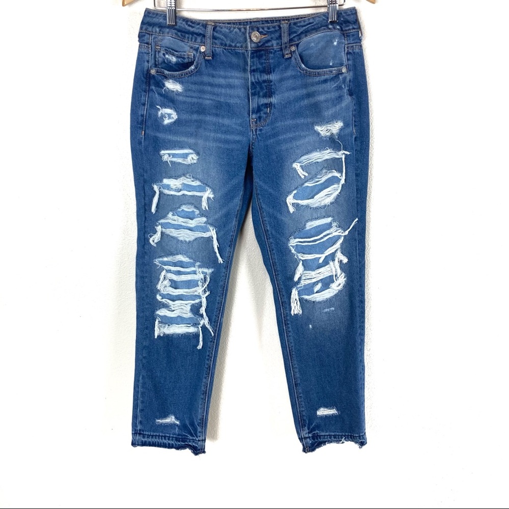 American Eagle‎ AEO Tomgirl Destructed Boyfriend Frayed Hem Jeans Women’s Sz 6